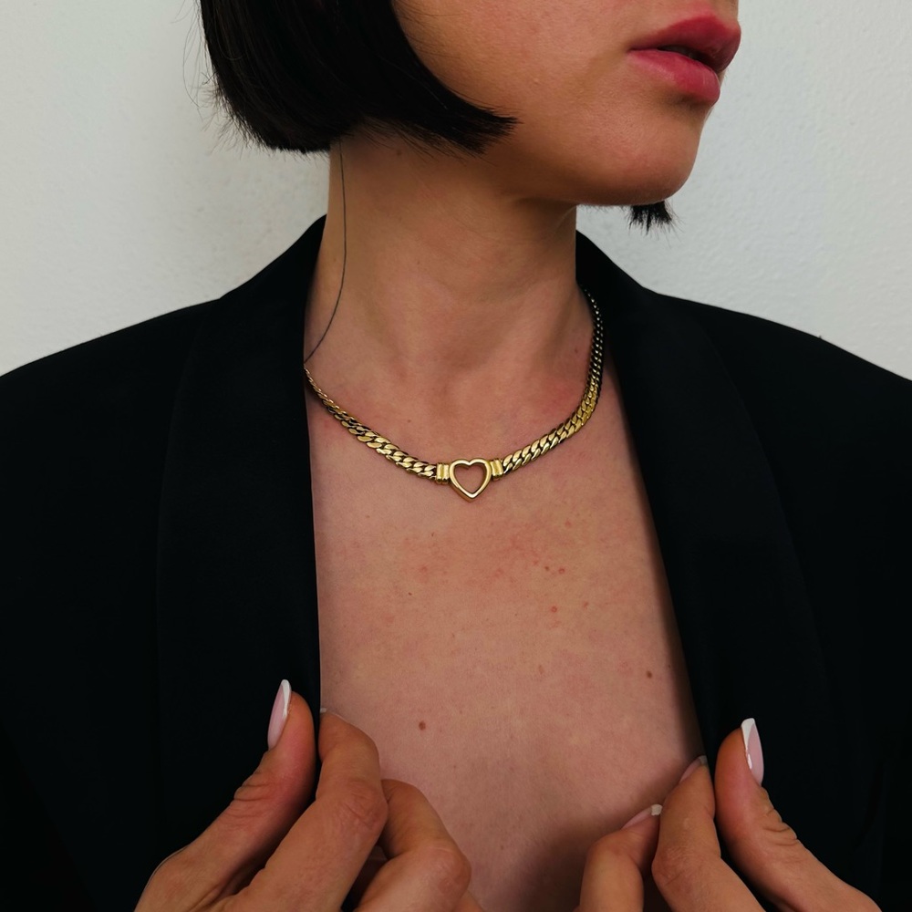 New Gold Sacred Heart Necklace Link Chain Minimalist Braided Choker - Picture 3 of 6